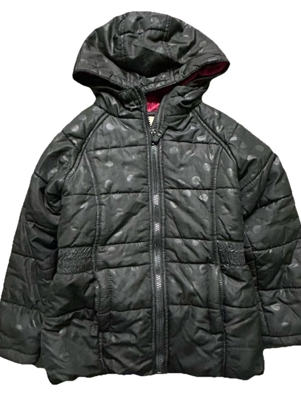 Girl’s Roebuck & Co Black Polka Dotted Winter Puffer Jacket Size Medium (5/6)